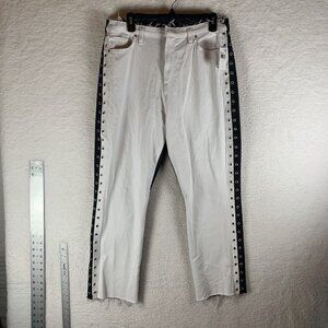 Hudson Holly Straight Jeans‎ Womens 32 White Black Denim Grommet Frayed Hem 9766